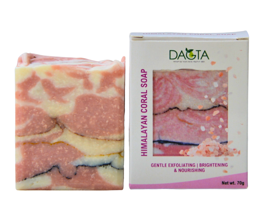 Himalayan coral soap with packaging on a white background